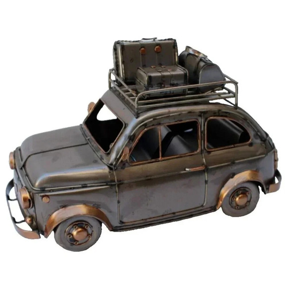 New Metal Old Fiat Car Vehicle Traveling W/ Suitcases Figurine Statue Artwork - Picture 1 of 3